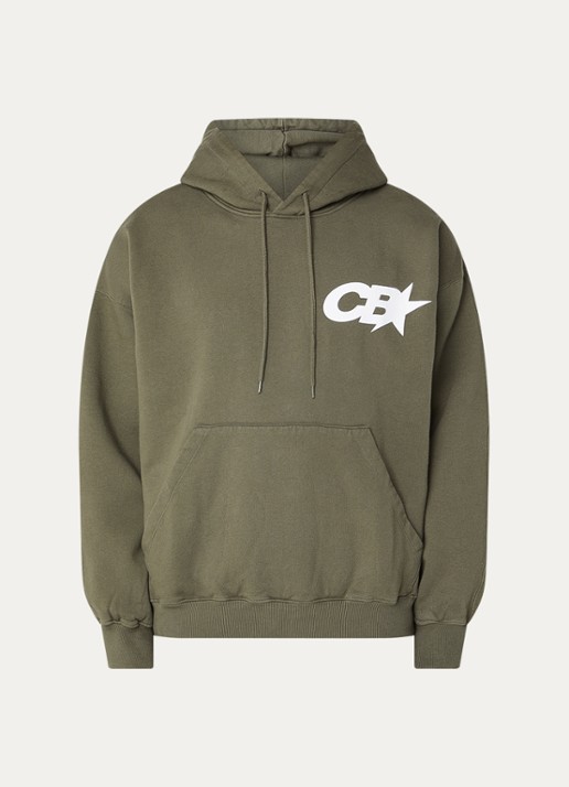 Cole Buxton Hoodie met logo- en backprint - voorkant bronsgroen