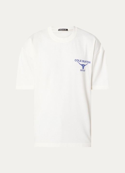 Cole Buxton Longhorn T-shirt met logo- en backprint - voorkant 3 gebroken wit