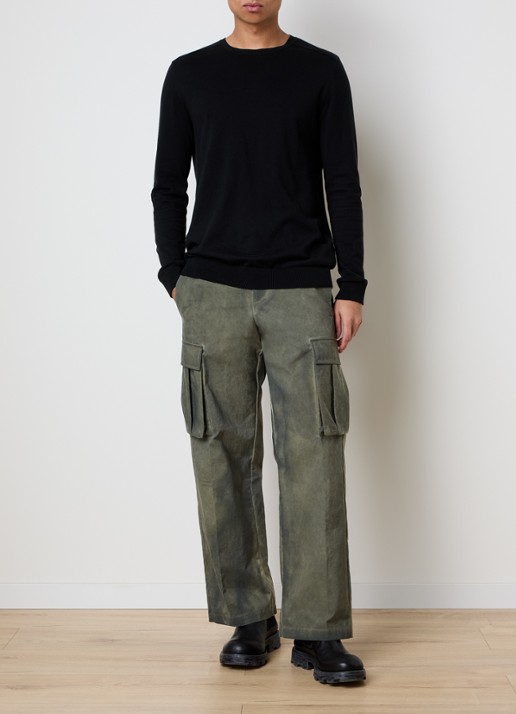 Cole Buxton Loose fit cargobroek met verwassen afwerking en klepzakken - voorkant 3 legergroen