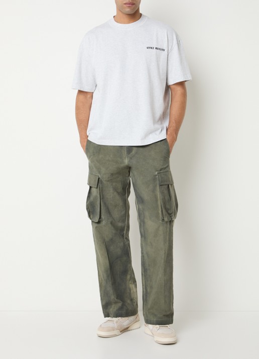 Cole Buxton T-shirt met logo- en backprint - voorkant 2 lichtgrijs