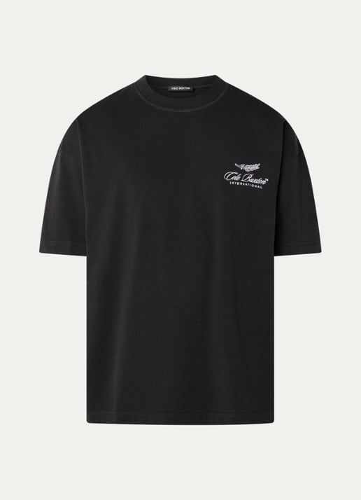 Cole Buxton T-shirt met logoborduring - voorkant 2 zwart