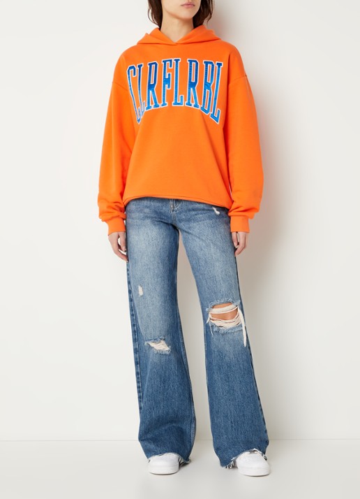 Colourful Rebel CLRFL RBL oversized hoodie in biologische katoenblend - voorkant 3 orange