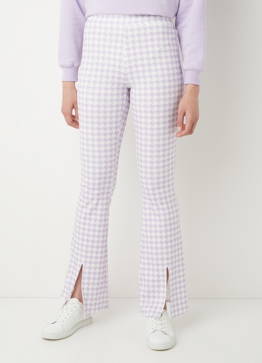Colourful Rebel Darcy high waist flared fit legging met pied-de-poule dessin - detail lila