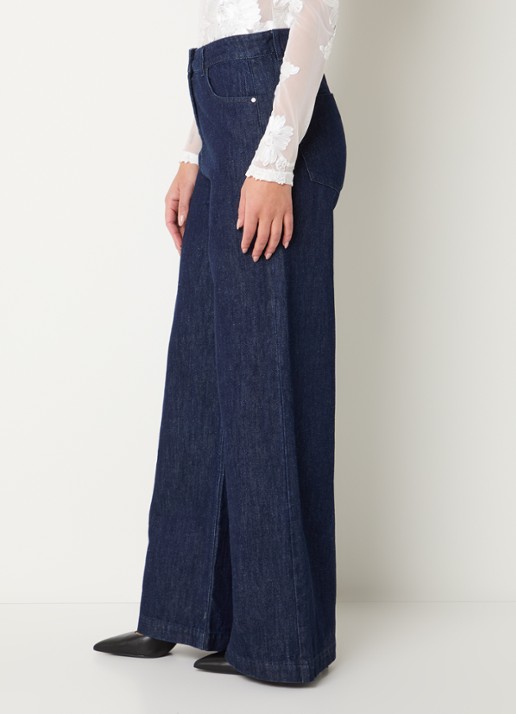 Copenhagen Muse Cmjalynn high waist wide leg jeans met donkere wassing - detail 3 indigo