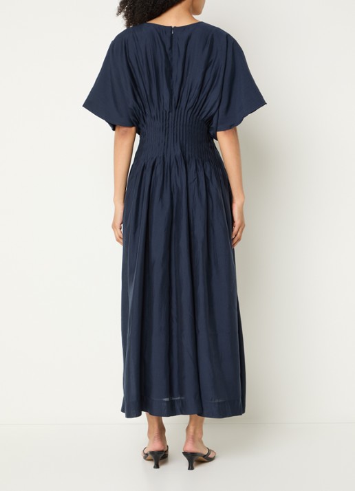 Copenhagen Muse CMMolly maxi jurk met plissé en vlindermouw - achterkant 3 donkerblauw