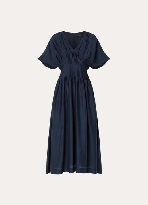 Copenhagen Muse CMMolly maxi jurk met plissé en vlindermouw - voorkant donkerblauw