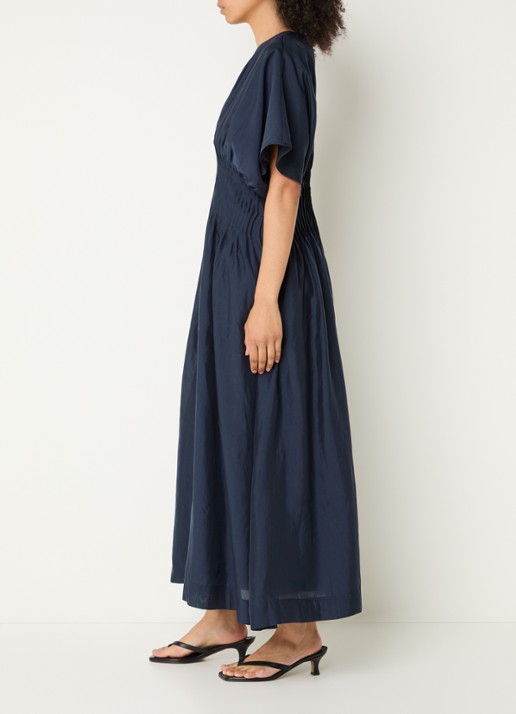 Copenhagen Muse CMMolly maxi jurk met plissé en vlindermouw - voorkant 2 donkerblauw
