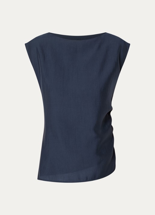 Copenhagen Muse CMMolly mouwloze tuniek met ruches en asymmetrische zoom - voorkant donkerblauw