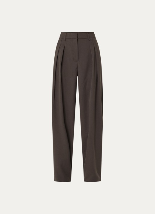 Copenhagen Muse CMTailor high waist tapered fit pantalon met plooidetail - voorkant donkerbruin