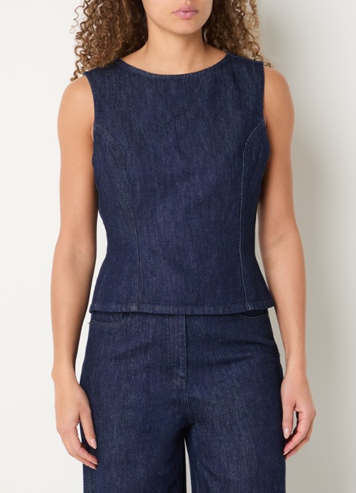 Copenhagen Muse Cropped top van denim met rugdecolleté - achterkant indigo