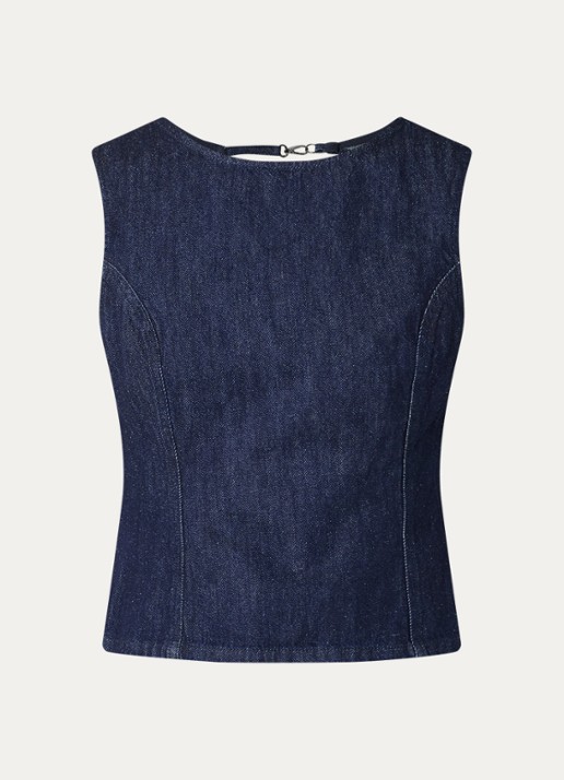 Copenhagen Muse Cropped top van denim met rugdecolleté - voorkant 2 indigo