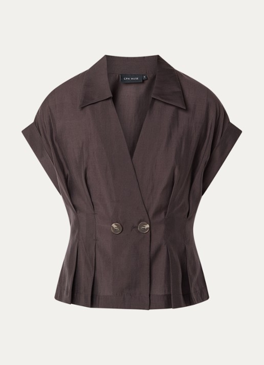 Copenhagen Muse Molly blouse met plooidetail - voorkant donkerbruin