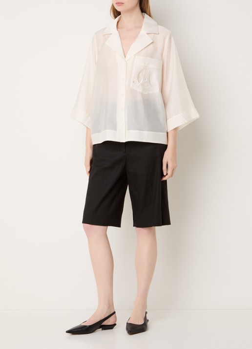 Copenhagen Muse Molly semi-transparante blouse met borstzak en logoborduring - voorkant 2 creme
