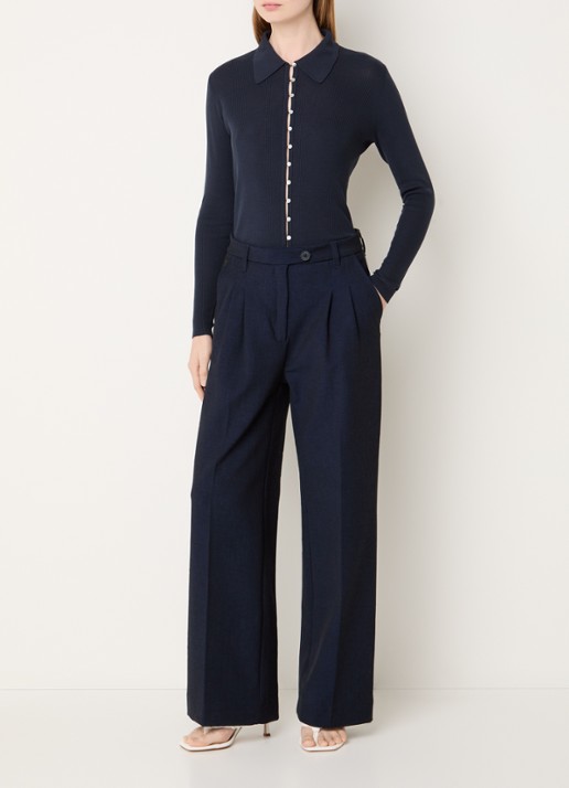 Copenhagen Muse Monnie ribgebreid vest met kraag - voorkant 4 donkerblauw