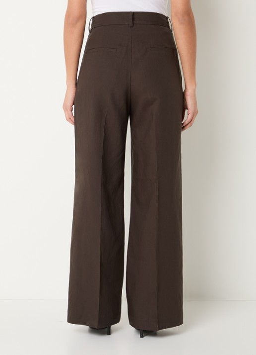 Copenhagen Muse Natu high waist loose fit pantalon in linnenblend - achterkant donkerbruin