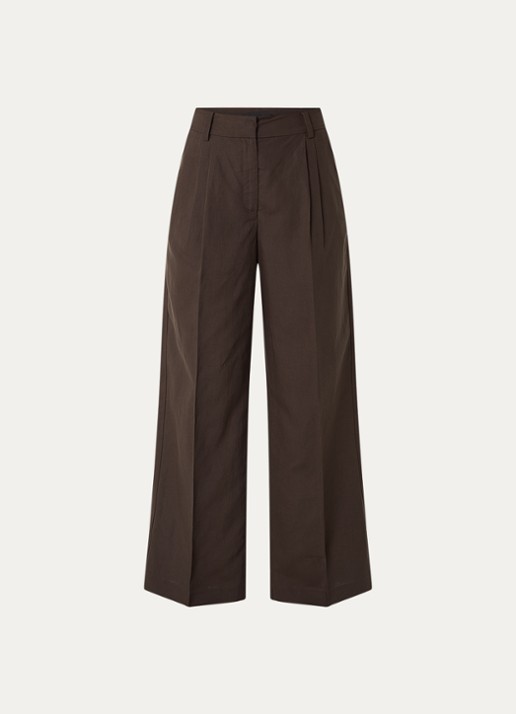 Copenhagen Muse Natu high waist loose fit pantalon in linnenblend - voorkant 2 donkerbruin