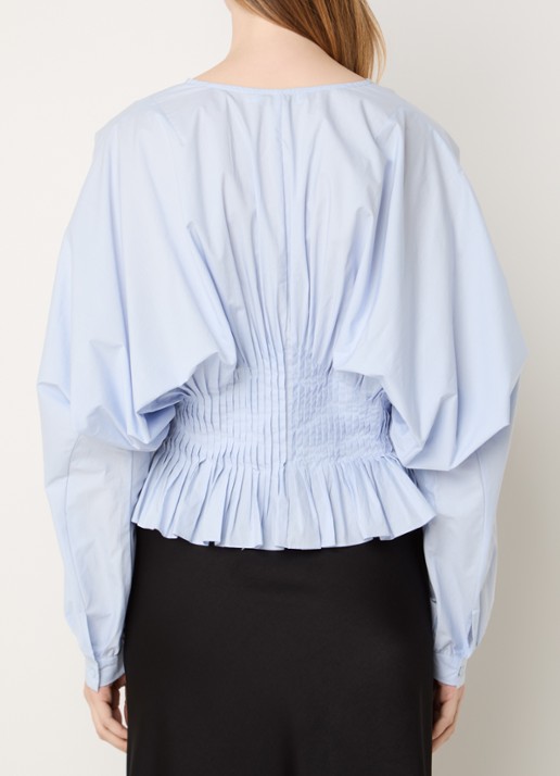 Copenhagen Muse Poplin tuniek met plooidetail  - achterkant 4 lichtblauw