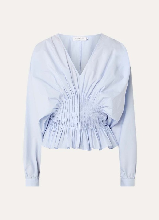 Copenhagen Muse Poplin tuniek met plooidetail  - voorkant 2 lichtblauw