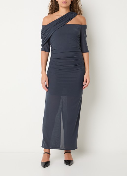 Copenhagen Muse Semi-transparante maxi jurk van mesh met asymmetrische kraag