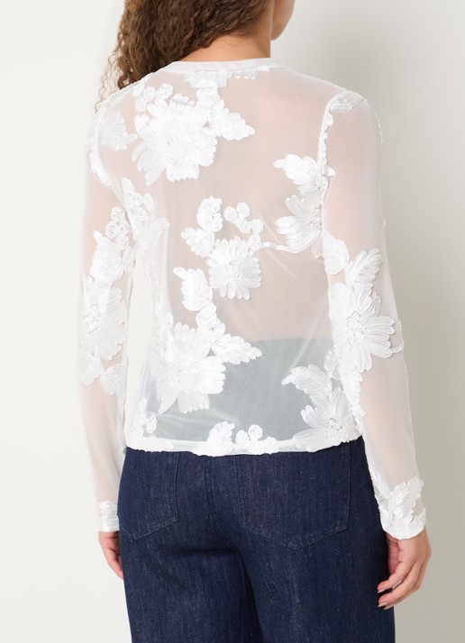 Copenhagen Muse Semi-transparante top van mesh met borduring - achterkant 3 wit