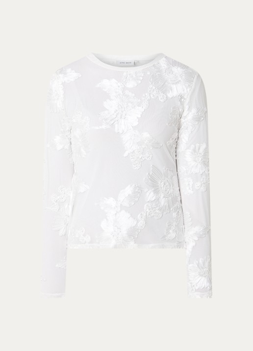 Copenhagen Muse Semi-transparante top van mesh met borduring - voorkant wit