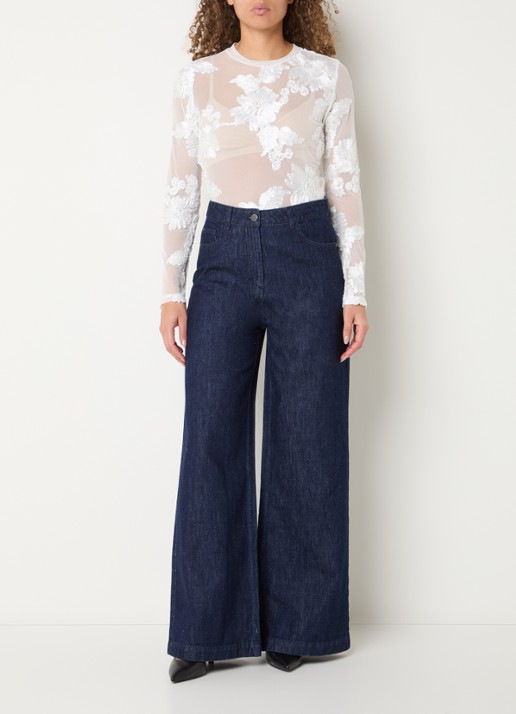 Copenhagen Muse Semi-transparante top van mesh met borduring - voorkant 2 wit