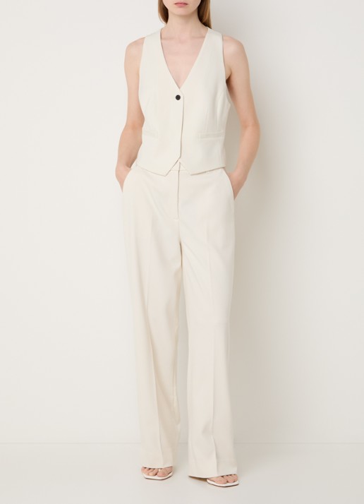 Copenhagen Muse Tailor mid waist straight fit pantalon met persplooi - voorkant 4 gebroken wit