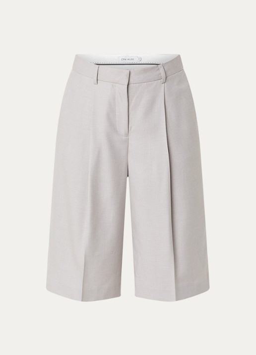 Copenhagen Muse Tenna high waist straight fit korte broek met steekzakken - voorkant 3 lichtgrijs
