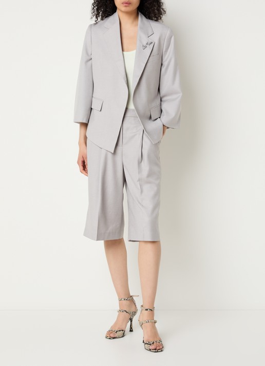 Copenhagen Muse Tenna high waist straight fit korte broek met steekzakken - voorkant 4 lichtgrijs