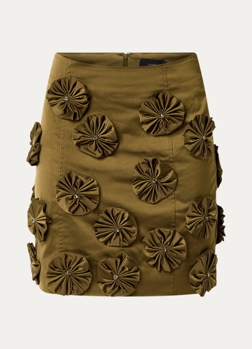 Copenhagen Muse Tino minirok met applicatie en strass - voorkant 2 olijfgroen