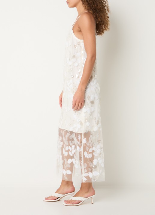 Copenhagen Muse Zia semi-transparante midi jurk met pailletten - voorkant 4 gebroken wit