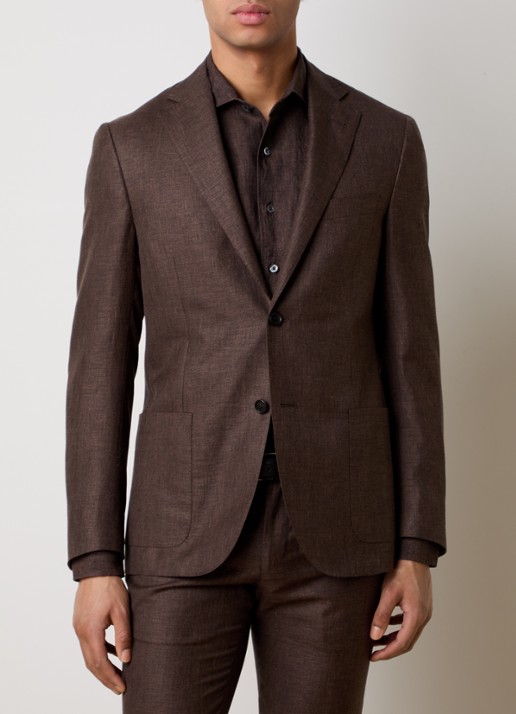 Corneliani Regular fit colbert met opgestikte zakken in zijdeblend - detail 3 bruin