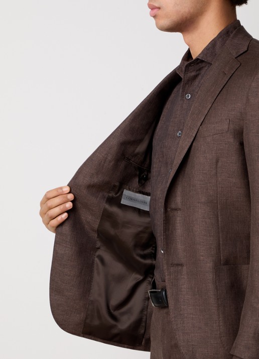 Corneliani Regular fit colbert met opgestikte zakken in zijdeblend - detail 4 bruin