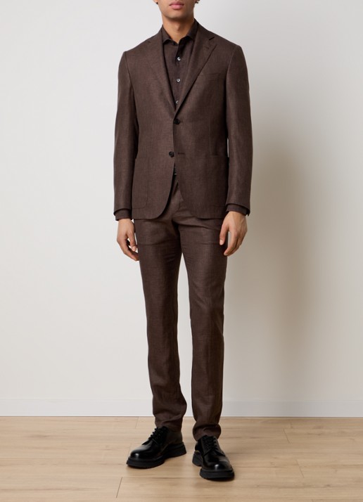 Corneliani Regular fit colbert met opgestikte zakken in zijdeblend - voorkant 2 bruin