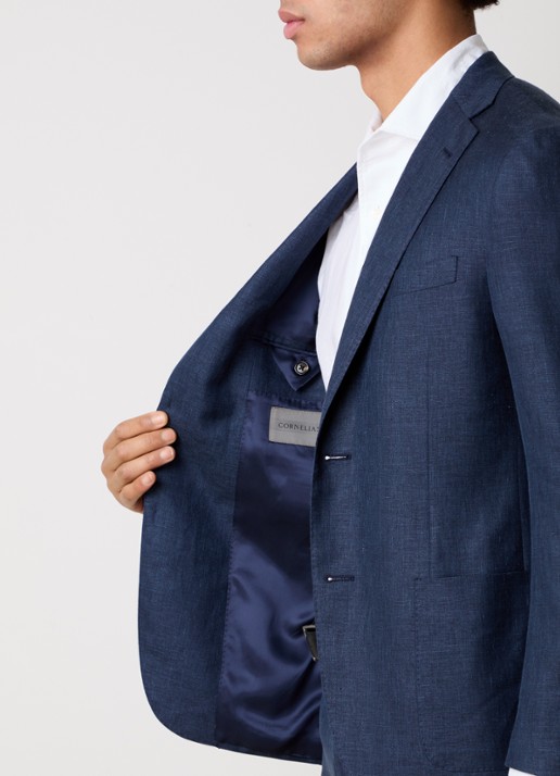 Corneliani Regular fit colbert met opgestikte zakken in zijdeblend - detail 5 indigo