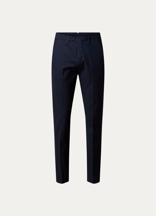 Corneliani Slim fit chino in linnenblend met steekzakken - voorkant 5 donkerblauw