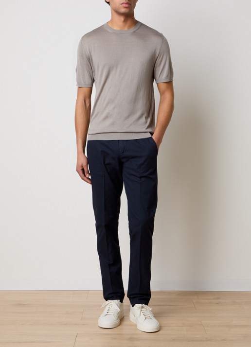 Corneliani Slim fit chino in linnenblend met steekzakken - voorkant 6 donkerblauw