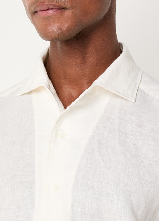 Corneliani Slim fit overhemd van linnen - detail 2 creme