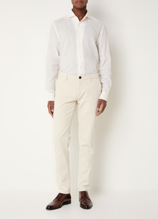Corneliani Slim fit overhemd van linnen - voorkant 4 creme