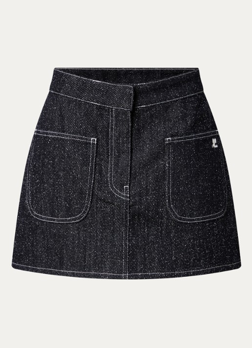 Courrèges Mini spijkerrok met tweed-look - voorkant 3 zwart