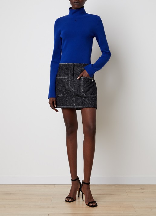 Courrèges Mini spijkerrok met tweed-look - voorkant 4 zwart