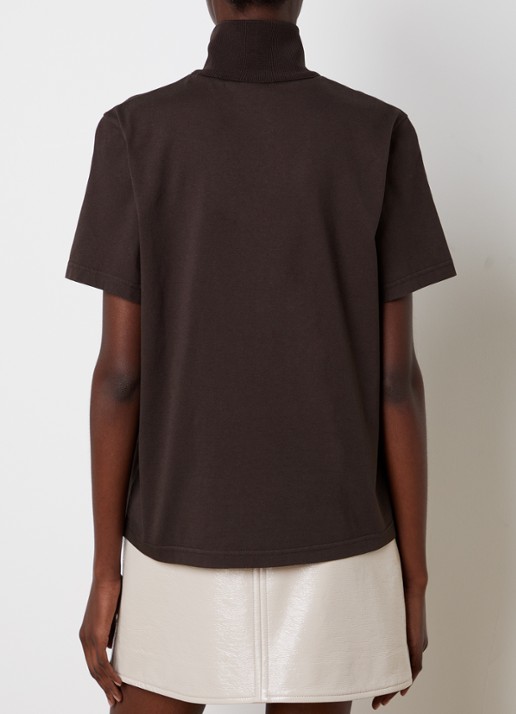 Courrèges T-shirt met logoborduring en col - achterkant 5 chocoladebruin
