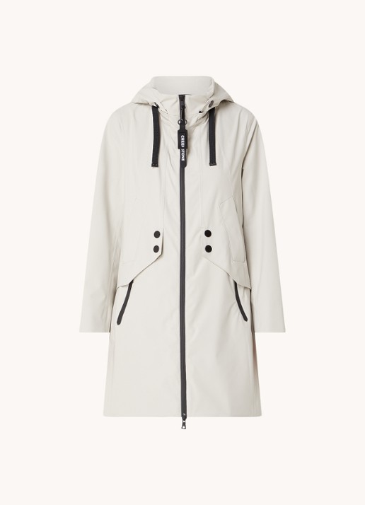 Creenstone Dalia parka met capuchon en ritszakken - voorkant gebroken wit