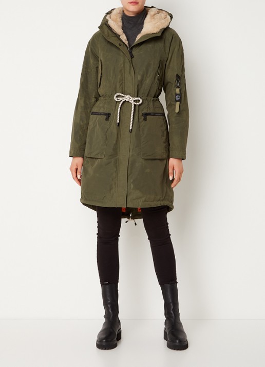 Creenstone Gewatteerde parka met uitneembare voering van imitatiebont - detail 4 olijfgroen