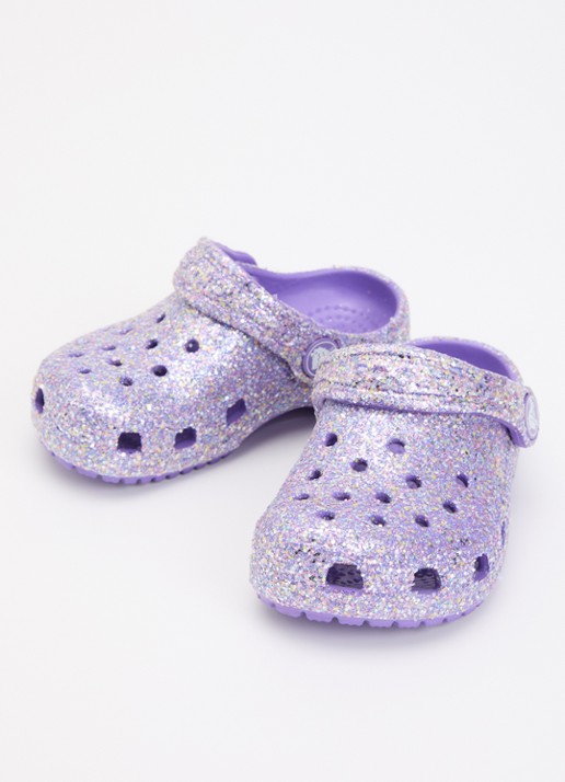 Crocs Classic Clog instapper met glitter - voorkant 2 paars