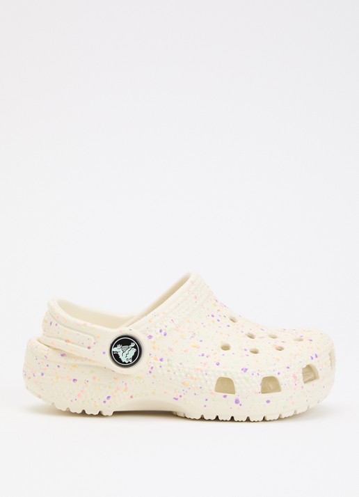 Crocs Classic Glow Paint Splatter Clog instapper met logo  - voorkant beige