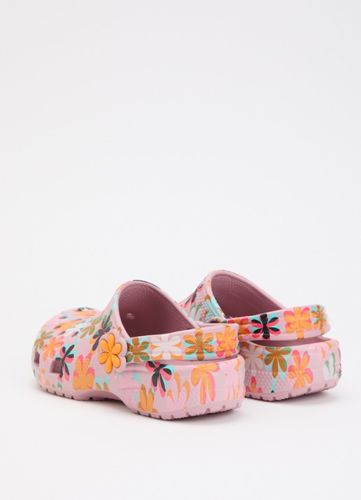 Crocs Classic Graphic Clog instapper met bloemenprint - achterkant 3 paars