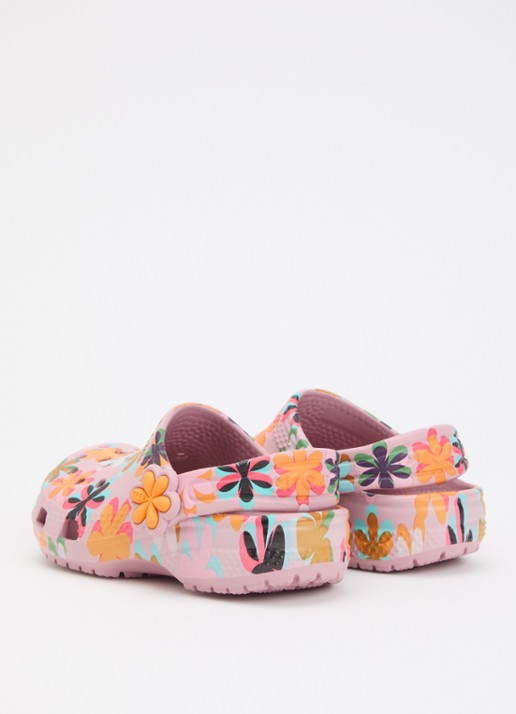 Crocs Classic Graphic Clog instapper met bloemenprint - achterkant 4 roze