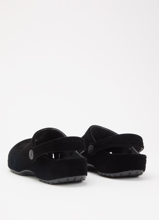 Crocs Classic Velvet Clog instapper met logo - achterkant zwart