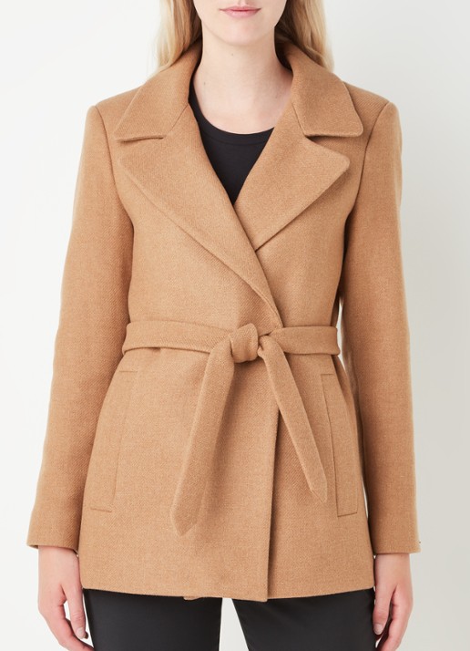 CVRD Eloise mantel in wolblend met strikceintuur - detail camel